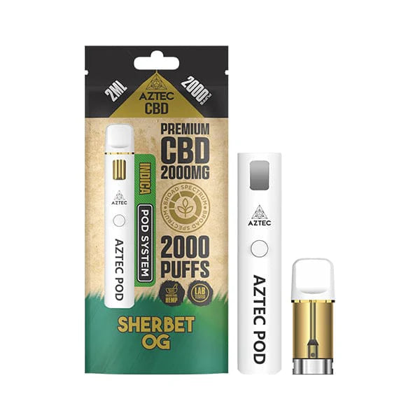 Aztec CBD vape pod system packaging with two pods on a white background