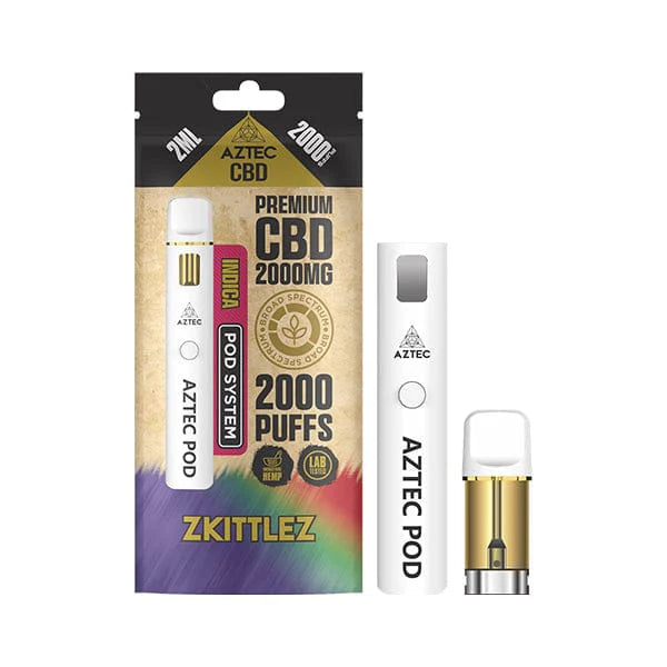 Aztec CBD vape device and packaging on a white background