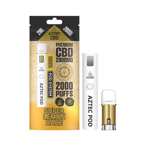 Aztec CBD vape device and packaging on a white background
