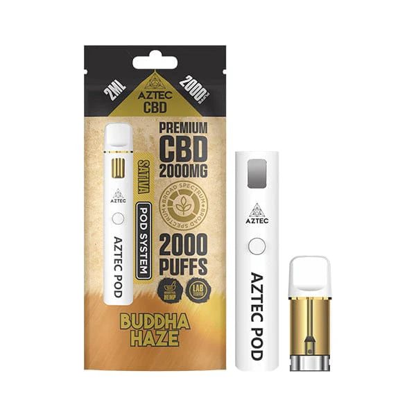 Aztec CBD vape device and packaging on a white background