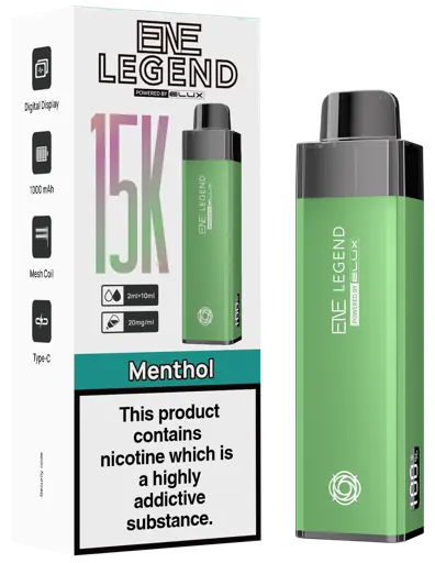 Green vape device with packaging displaying 'EVE Legend' branding on a white background.