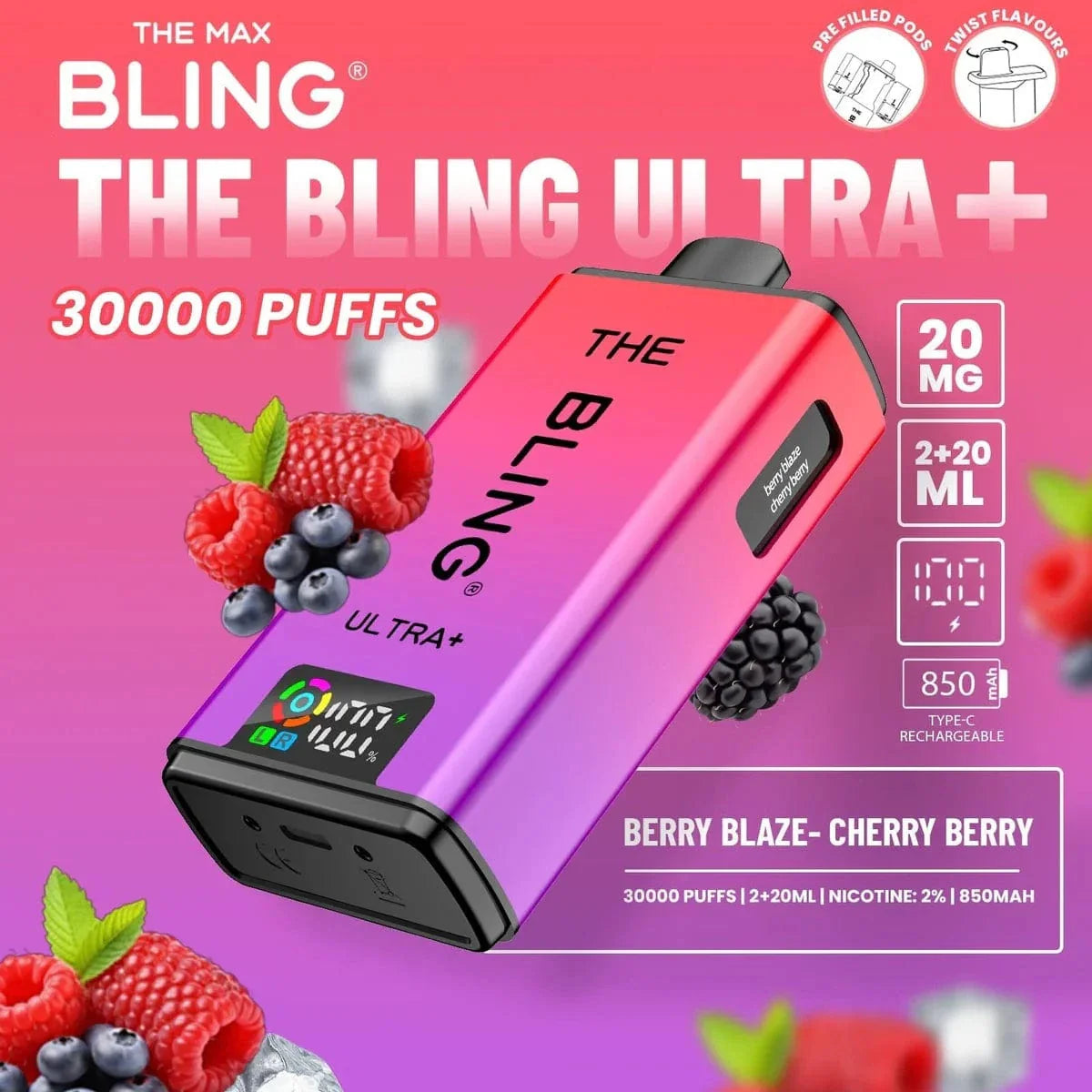 Bling Ultra Plus 30000 Puffs Prefilled Pod Vape Kit | Dual Pod System | 20mg Nic Salt