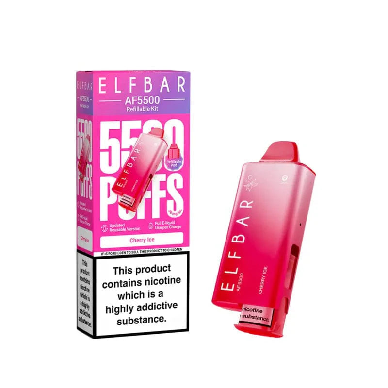 Elf Bar AF5500 vape device and packaging on a white background