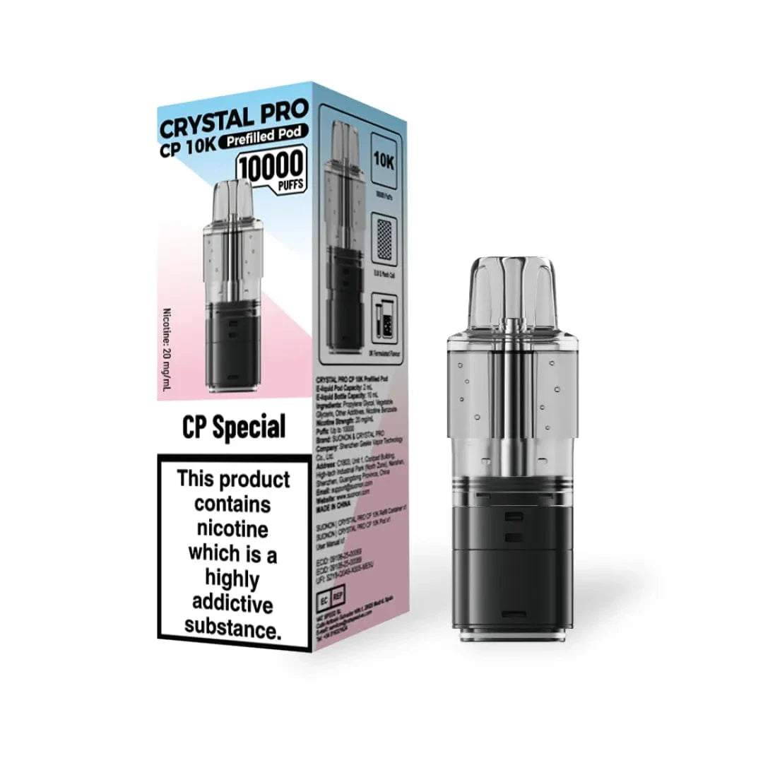 Vape pod packaging with nicotine warning label on a white background