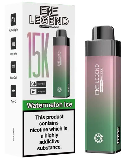 EVE Legend vape device and packaging with watermelon ice flavor on a white background