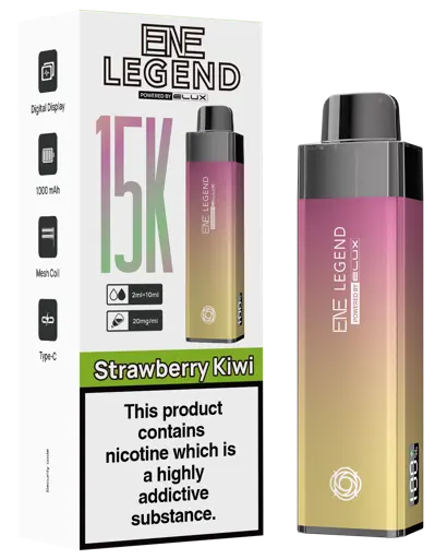 EVE Legend vape device and packaging with strawberry kiwi flavor on a white background