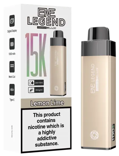 E-Nu Legend vape device and packaging with lemon lime flavor on a white background