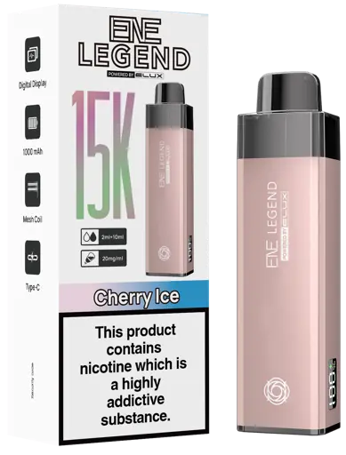 EVE Legend vape device and packaging with cherry ice flavor on a white background