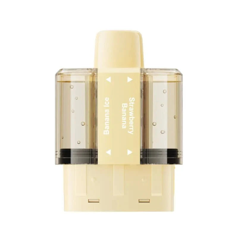 Transparent yellow electronic device with text on a white background