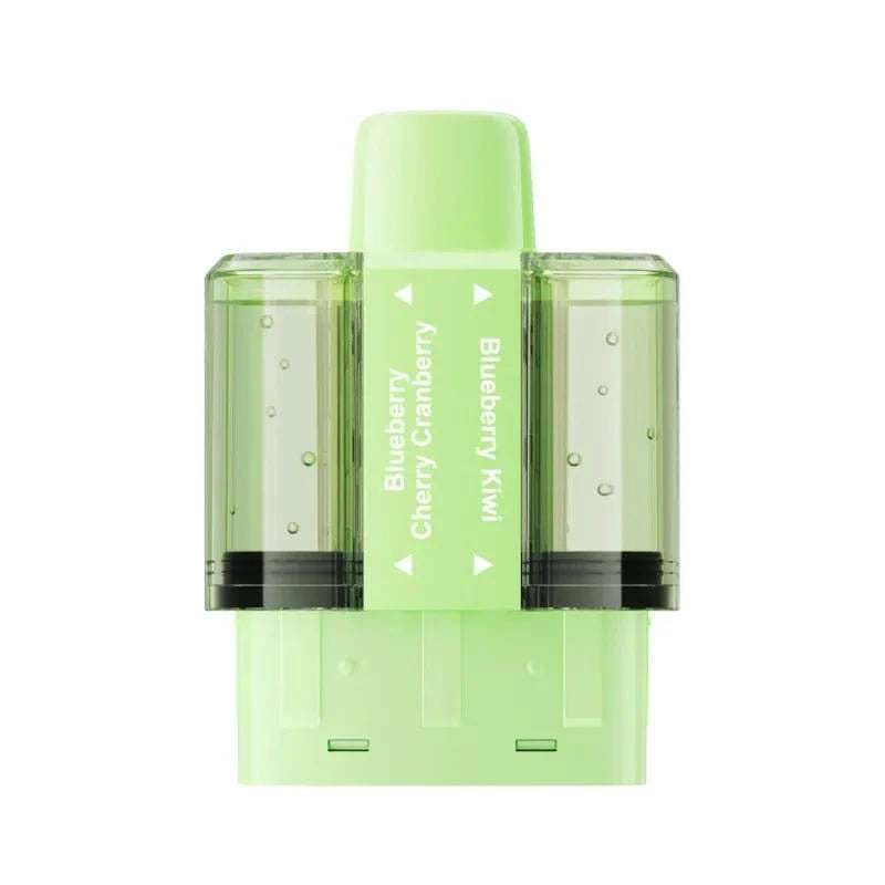 Green vape device with 'Blueberry Cherry Kiwi' text on a white background