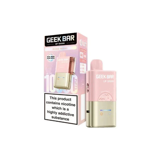 Pink and gold vape device with 'Geek Bar' packaging on a white background