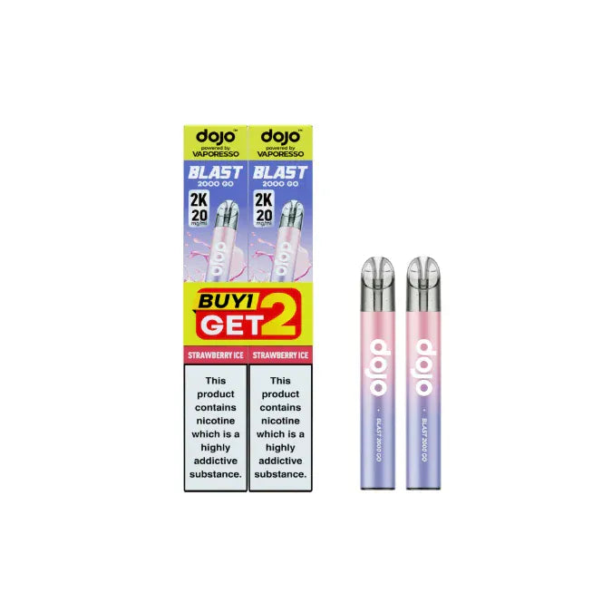 Two vape devices with packaging labeled 'dojo' on a white background