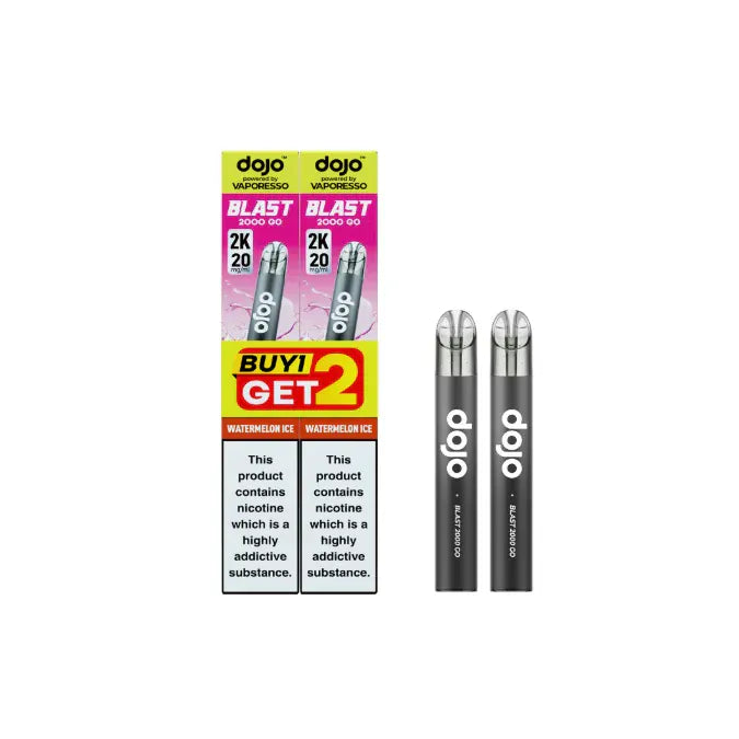 Two vape devices with their packaging labeled 'dojo' on a white background.