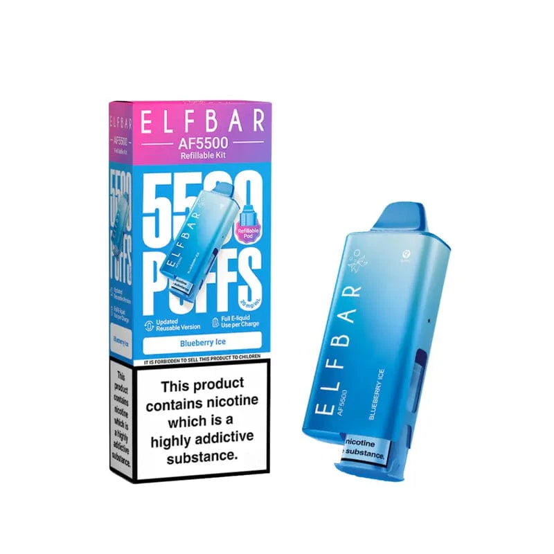 Elf Bar AF5500 vape device and packaging on a white background