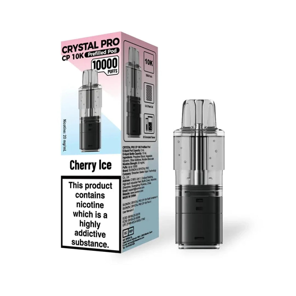 Vape pod packaging with cherry ice flavor on a white background