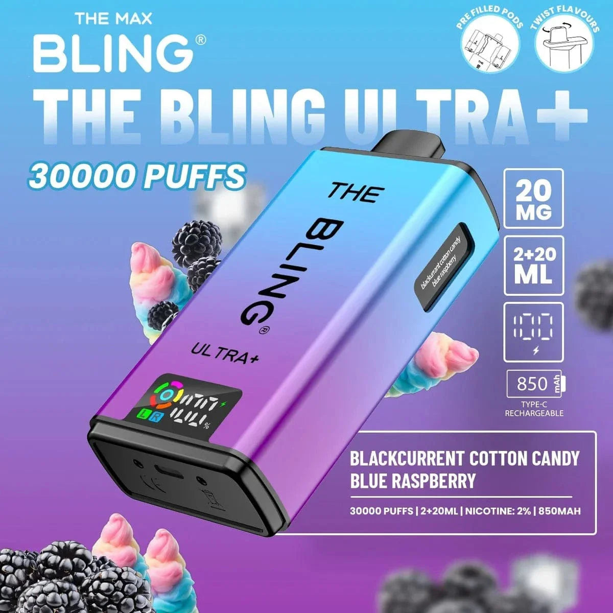Bling Ultra Plus 30000 Puffs Prefilled Pod Vape Kit | Dual Pod System | 20mg Nic Salt