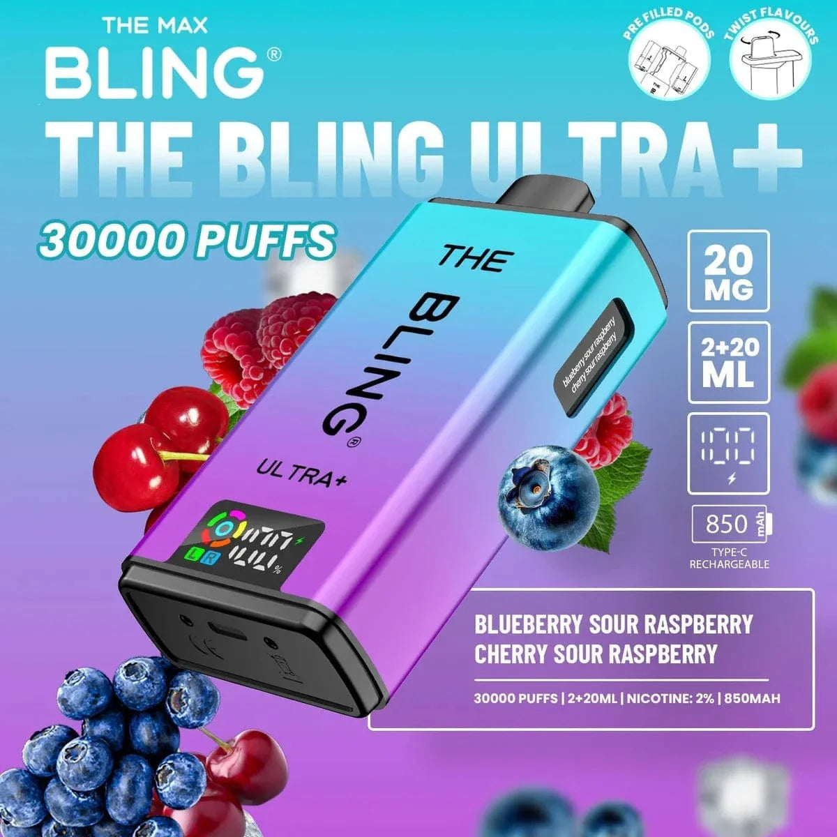 Bling Ultra Plus 30000 Puffs Prefilled Pod Vape Kit | Dual Pod System | 20mg Nic Salt