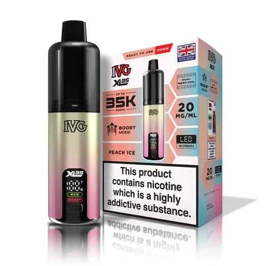 IVG vaping device and packaging on a white background