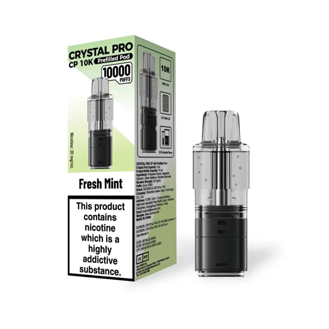 Vape pod packaging with 'Fresh Mint' flavor on a white background