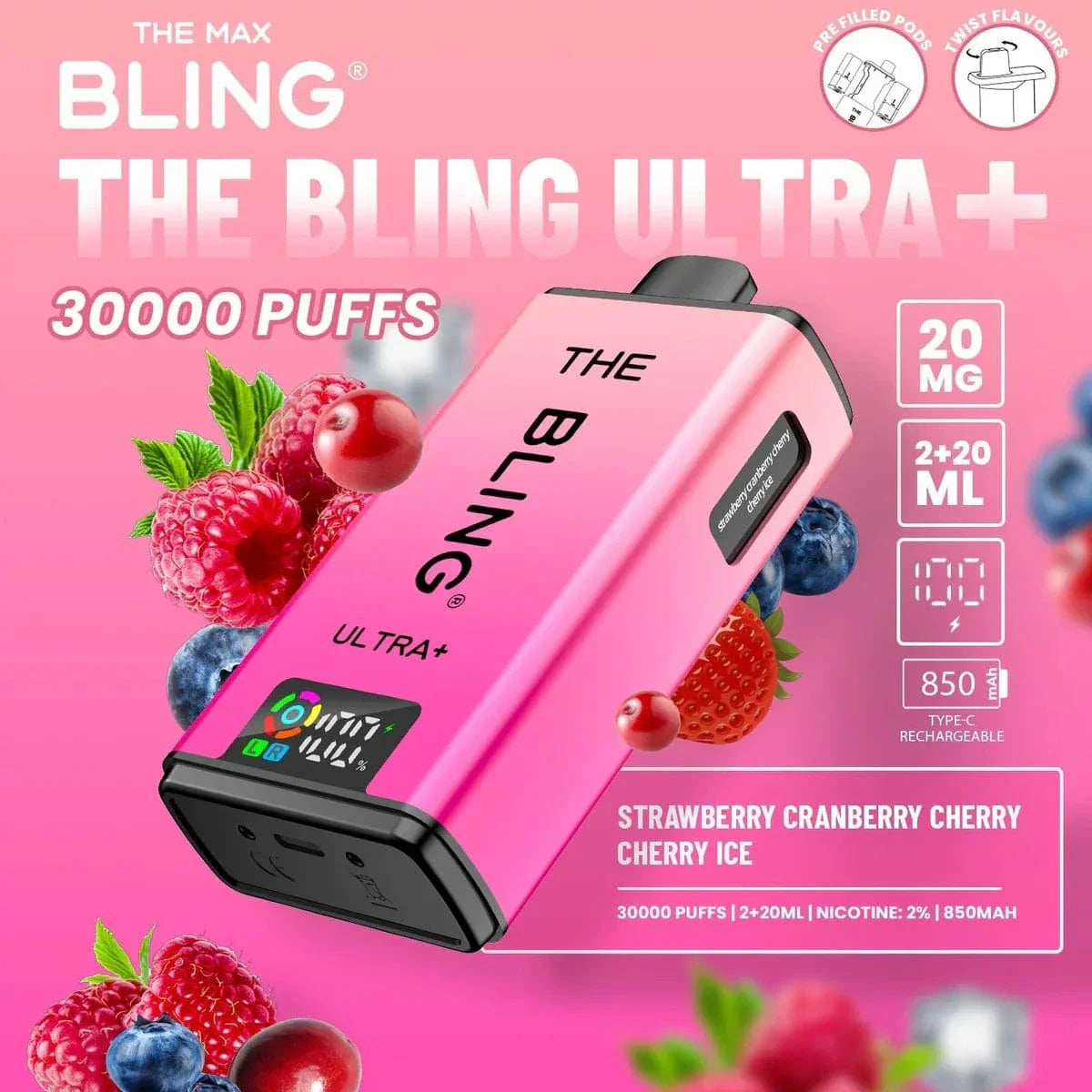 Bling Ultra Plus 30000 Puffs Prefilled Pod Vape Kit | Dual Pod System | 20mg Nic Salt