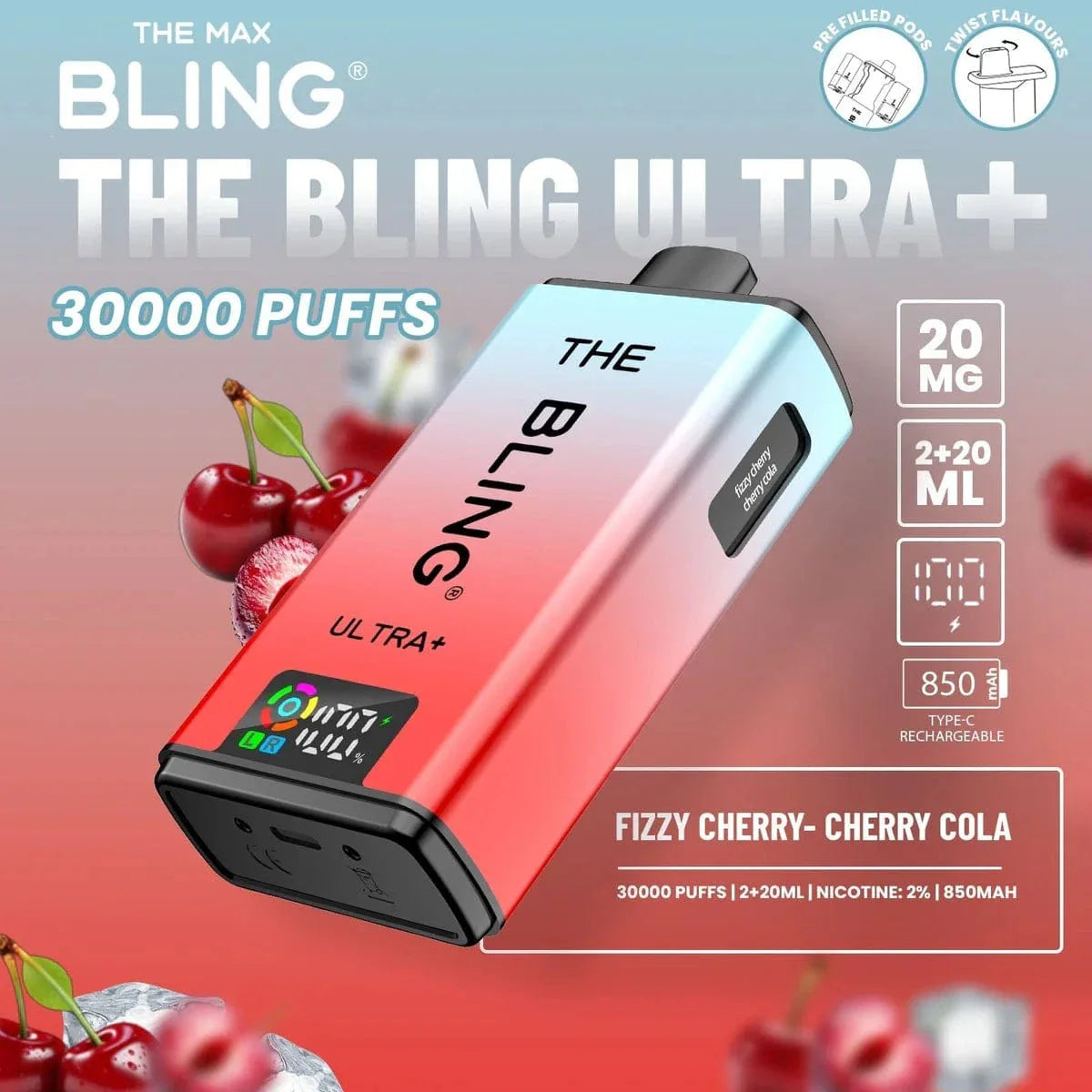 Bling Ultra Plus 30000 Puffs Prefilled Pod Vape Kit | Dual Pod System | 20mg Nic Salt