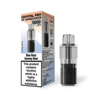 Vape device and packaging with 'Crystal Pro' branding on a white background
