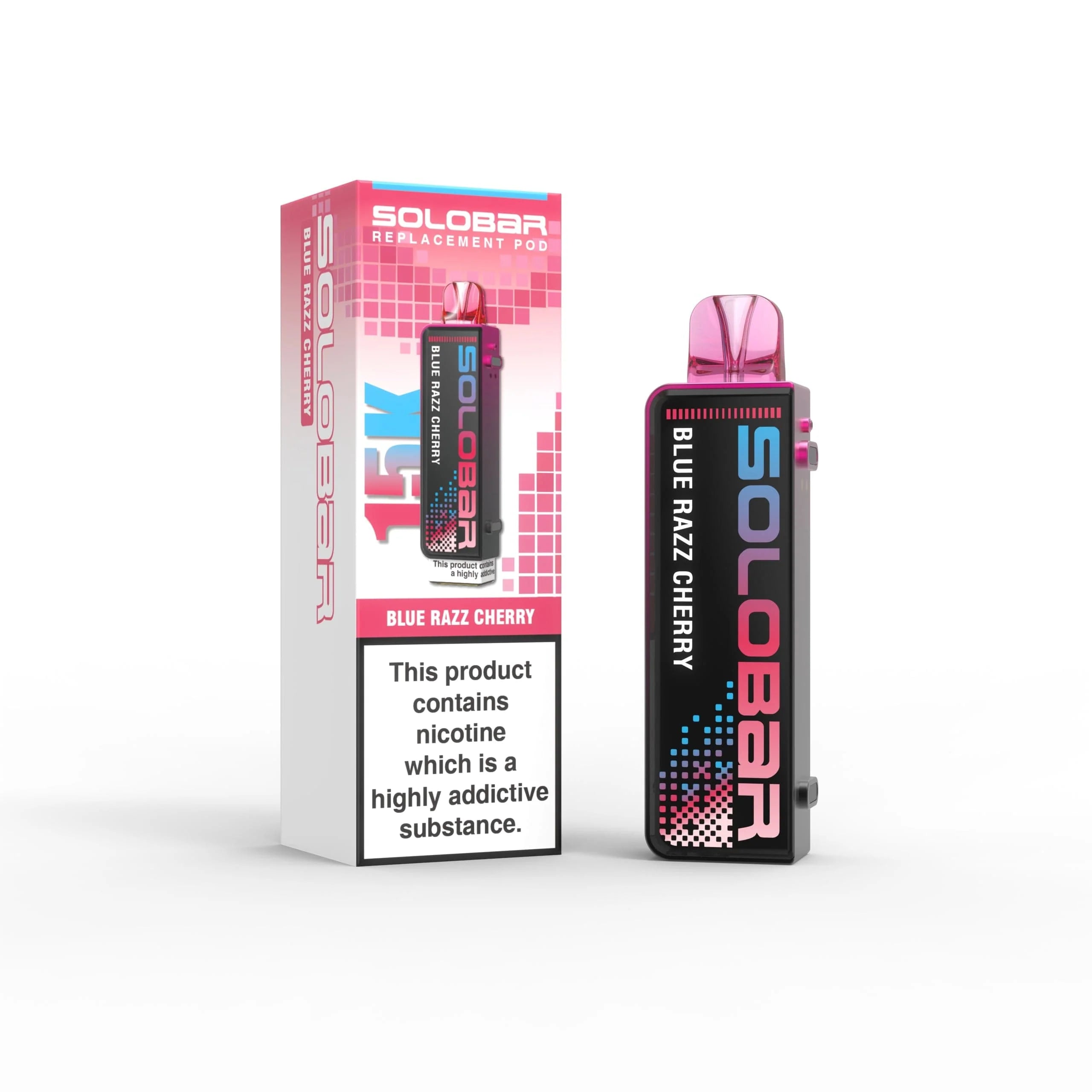 Solobar vape device and packaging on a white background