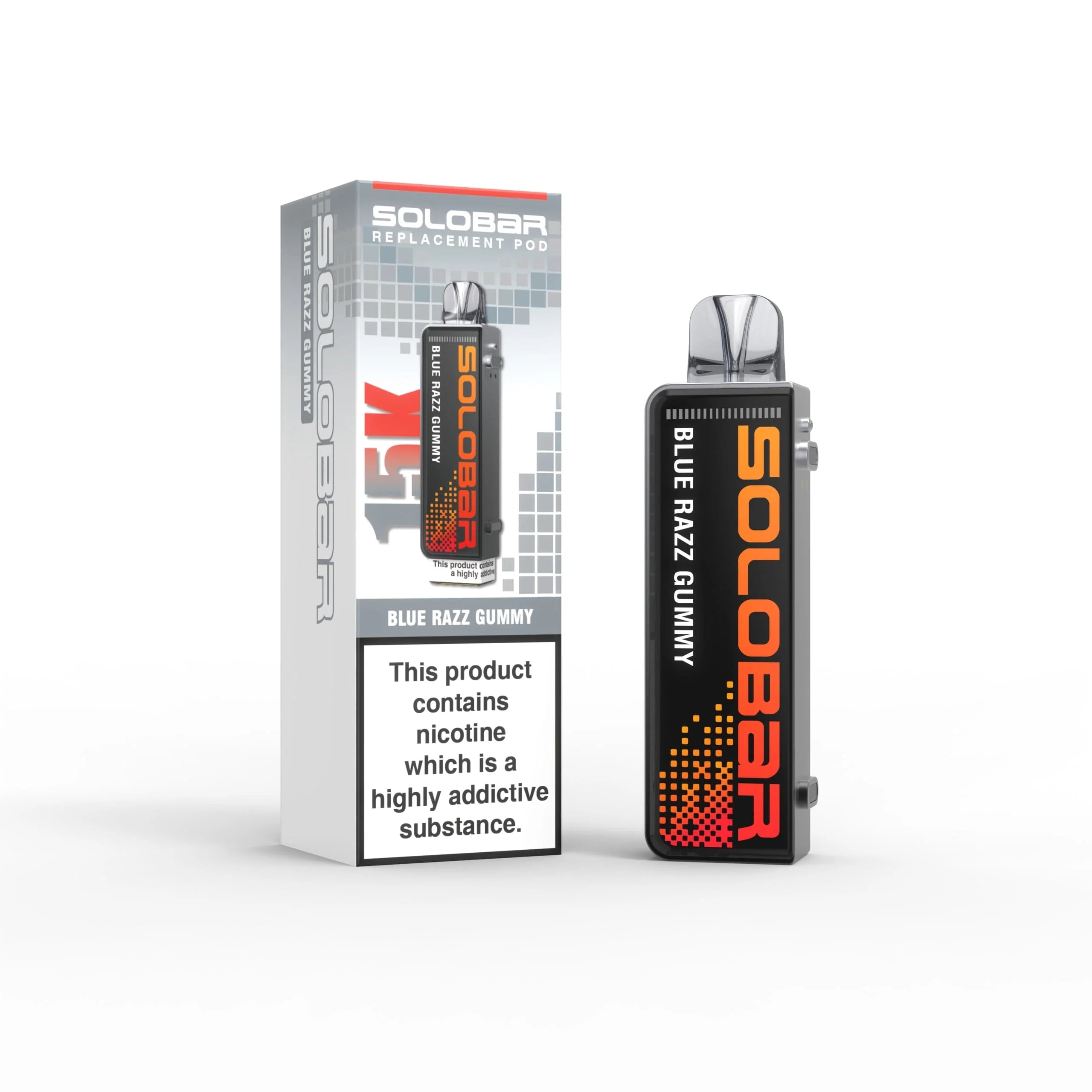 Solobar vape device and packaging on a white background
