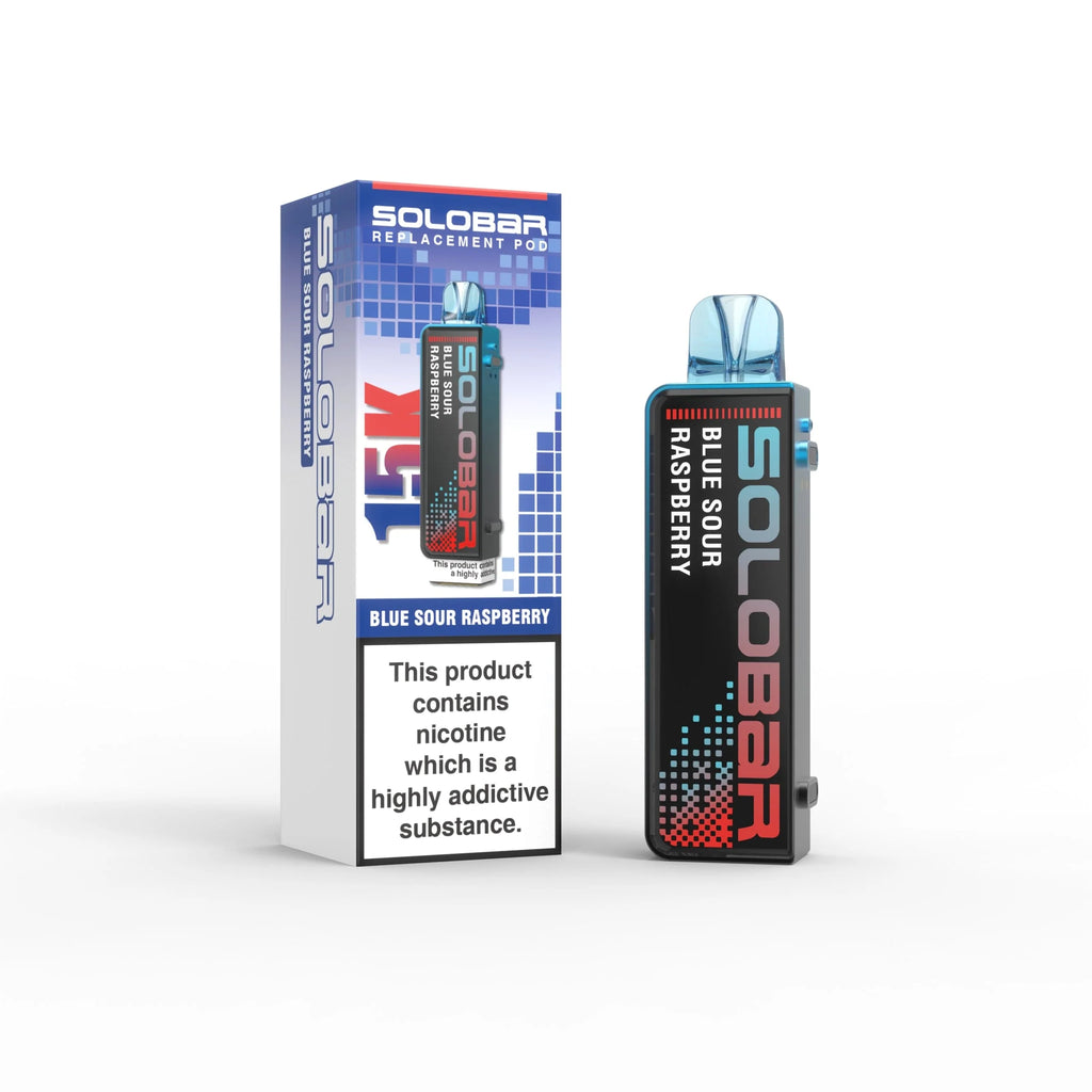 Solobar vape device and packaging on a white background