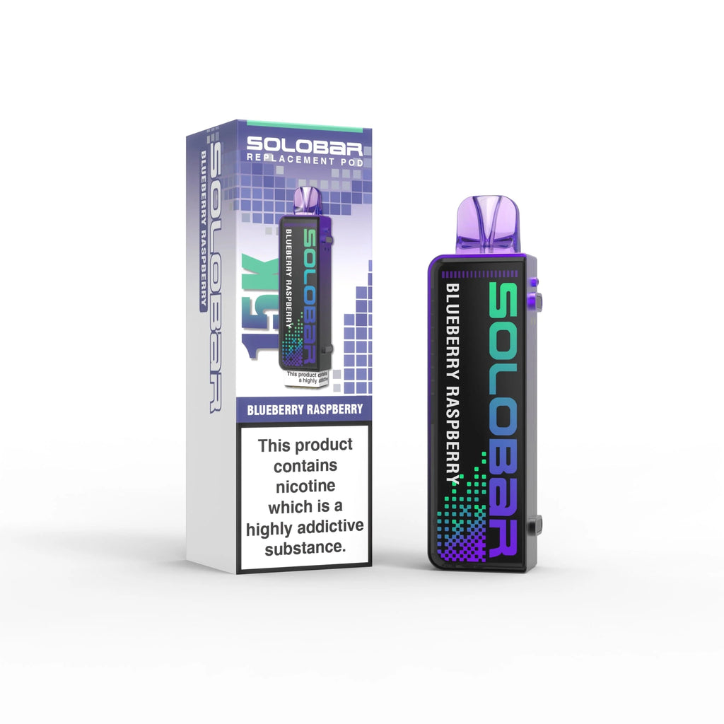 Solobar vape device and packaging on a white background