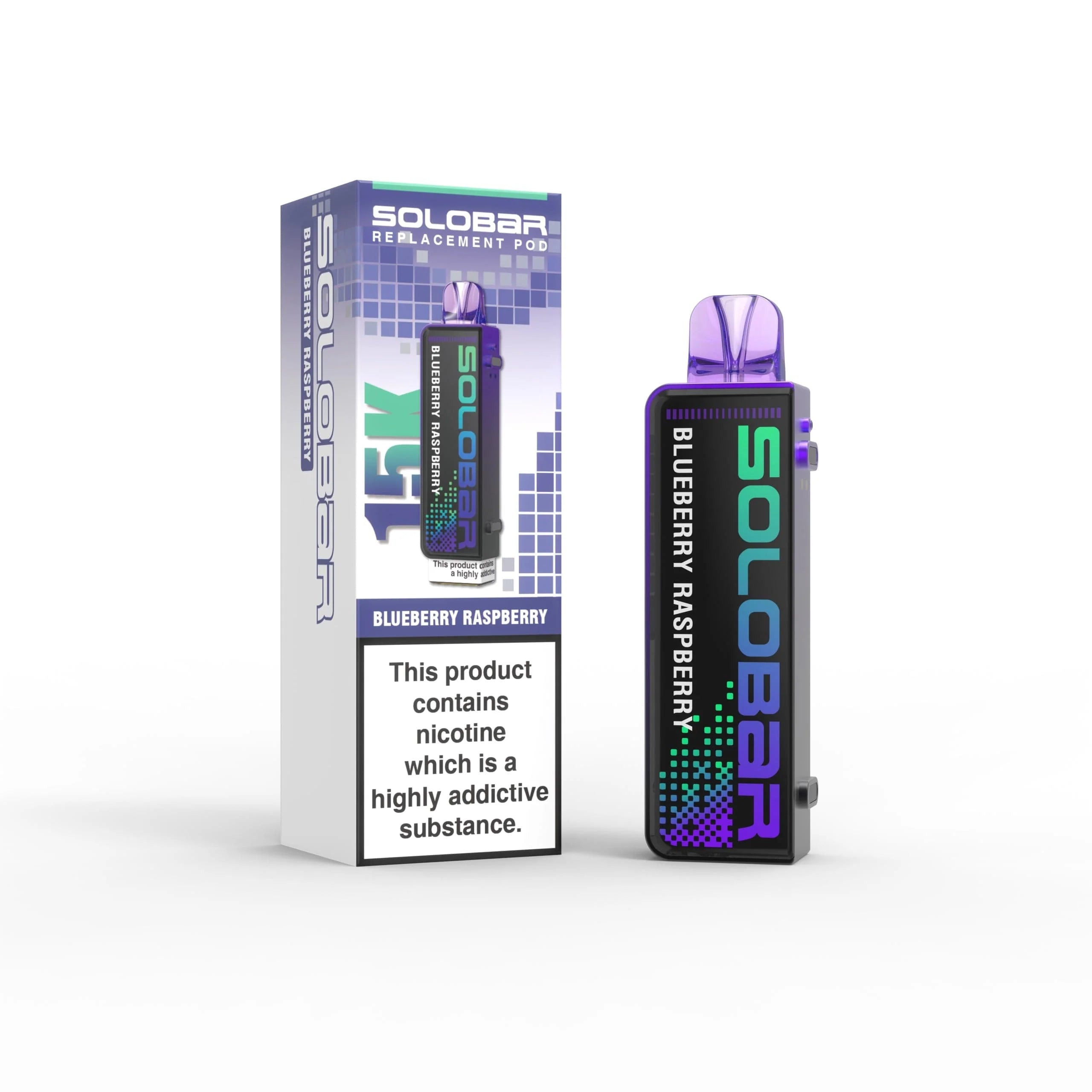 Solobar vape device and packaging on a white background