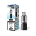 Vape device and packaging with 'Crystal Pro' branding on a white background