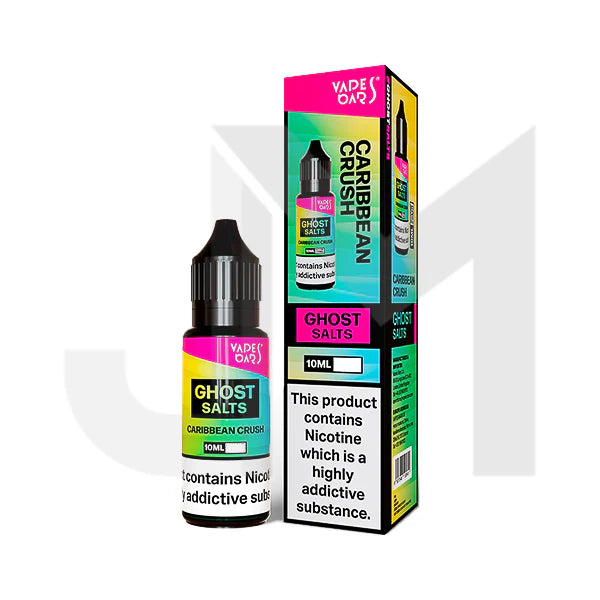 Vape juice bottle and packaging with colorful labels on a white background