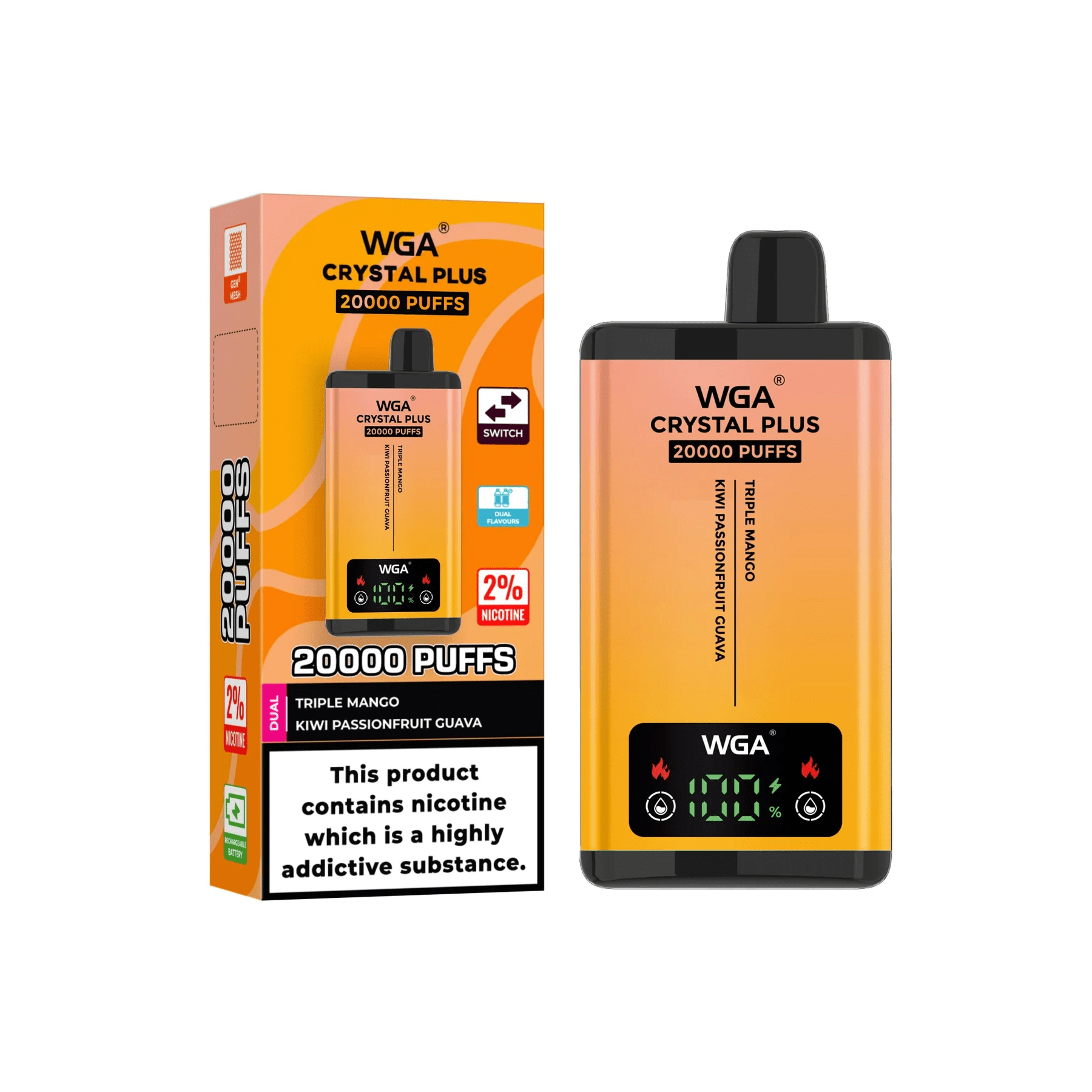 WGA Crystal Plus 20K Puffs – Mesh Coil, Boost Mode, Crystal Body Vape –  Vapess World