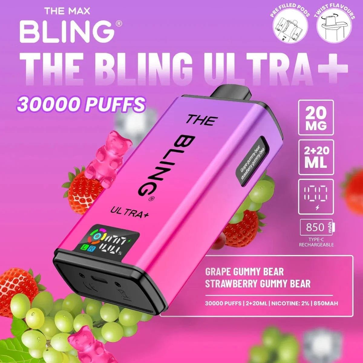 Bling Ultra Plus 30000 Puffs Prefilled Pod Vape Kit | Dual Pod System | 20mg Nic Salt