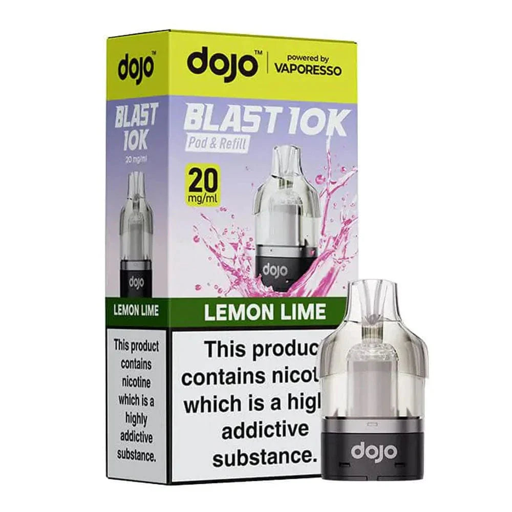 dojo(Vaporesso) Blast 10K Lemon Lime vape pod and packaging on a white background