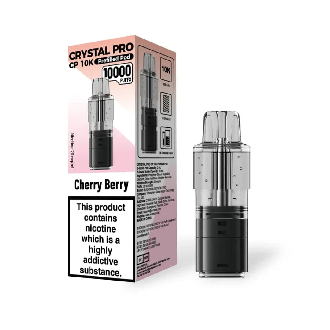 Vape pod packaging with cherry berry flavor on a white background