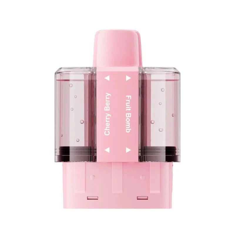 Pink electronic device with 'Cherry Berry' and 'Fruit Bomb' text on a white background