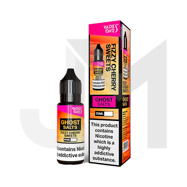 Vape juice bottle and packaging with 'Ghost Salts' branding on a white background