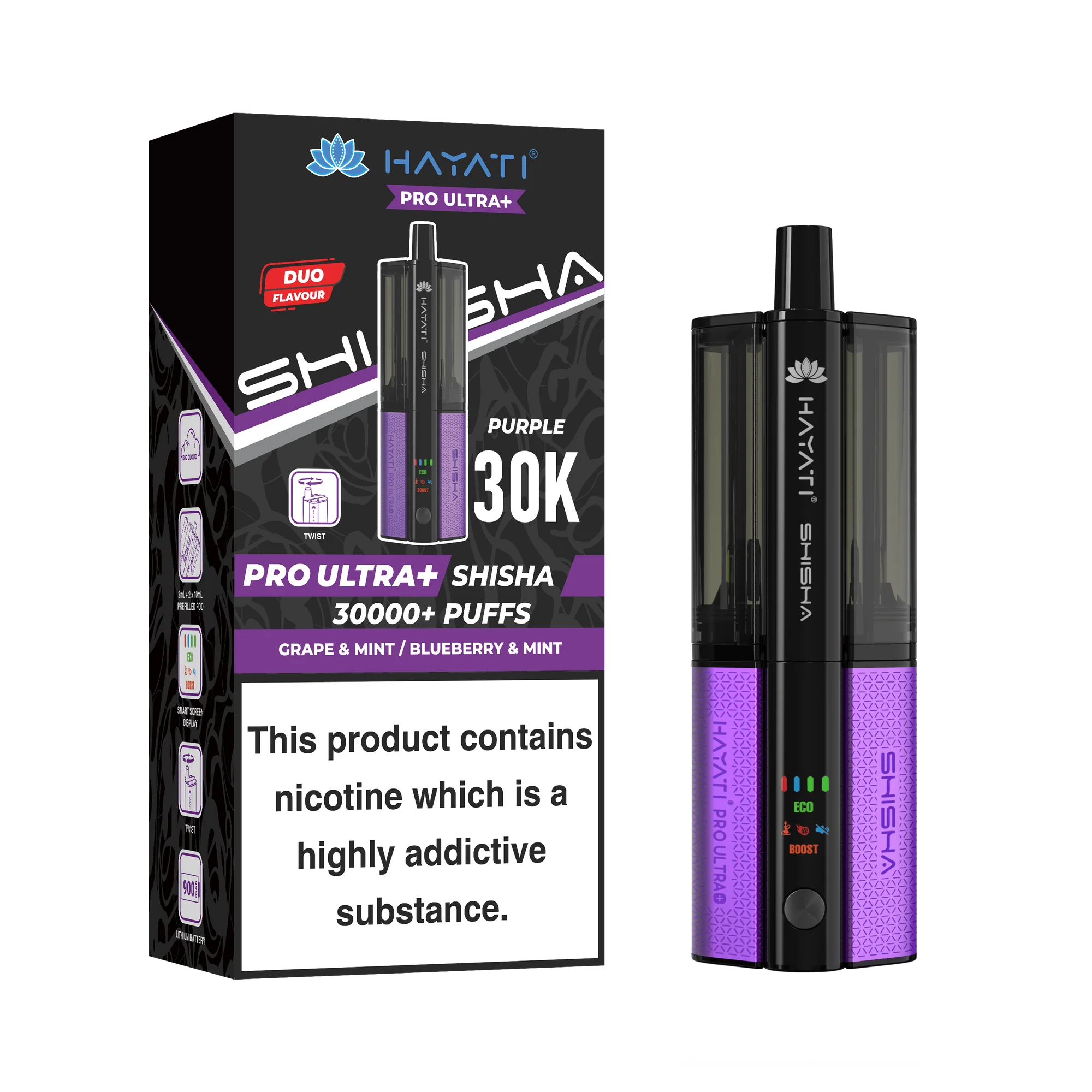 Hayati Pro Ultra Plus Shisha 30K Prefilled Pod Kit | 30,000 Puffs Dual Flavour Vape UK