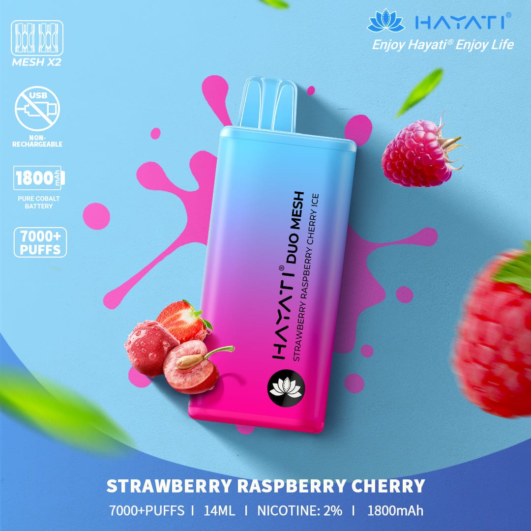 HAYATI  DUO MESH 7000+PUFFS STRAWBERRY  RASPBERRY  CHERRY