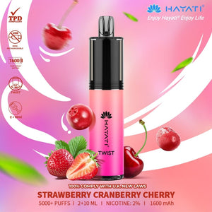 Hayati Twist vape device with strawberry, cranberry, and cherry 