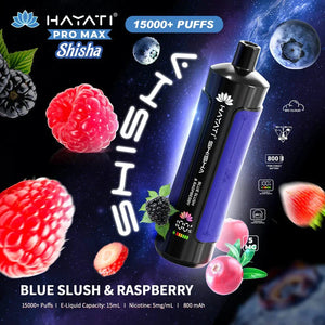 Hayati Pro Max Shisha vape device with blue slush and raspberry flavor