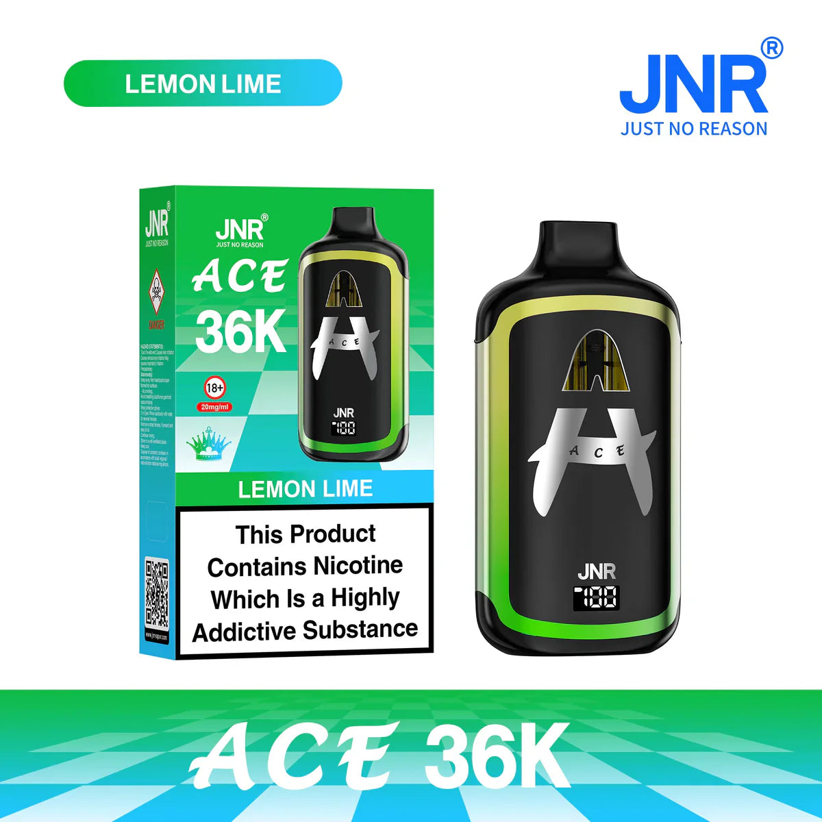 JNR ACE 36K vape device and packaging with lemon lime flavor 