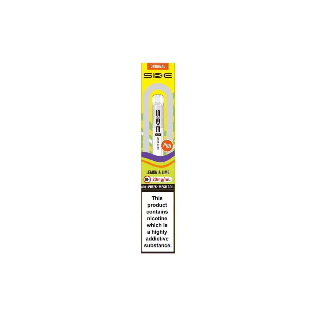 SKE vape pen packaging with lemon and lime flavor on a white background