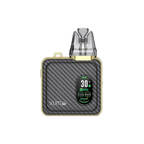 OXVA SQ Pro in carbon fiber with gold trim and OLED display.