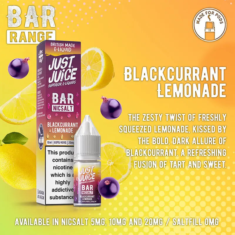 Just Juice Bar Range Blackcurrant Lemonade 10ml Nic Salt E-Liquid Just Juice