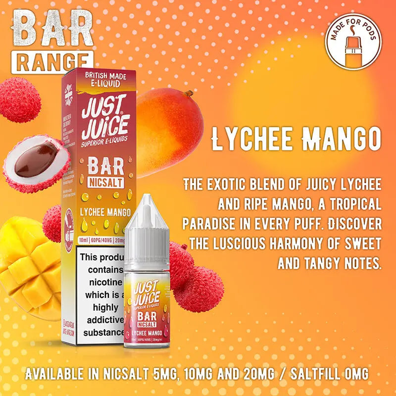 Just Juice Bar Range Lychee & Mango 10ml Nic Salt E-Liquid Just Juice