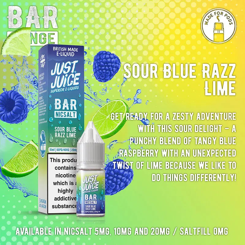 Just Juice Bar Range Sour Blue Razz Lime 10ml Nic Salt E-Liquid Just Juice