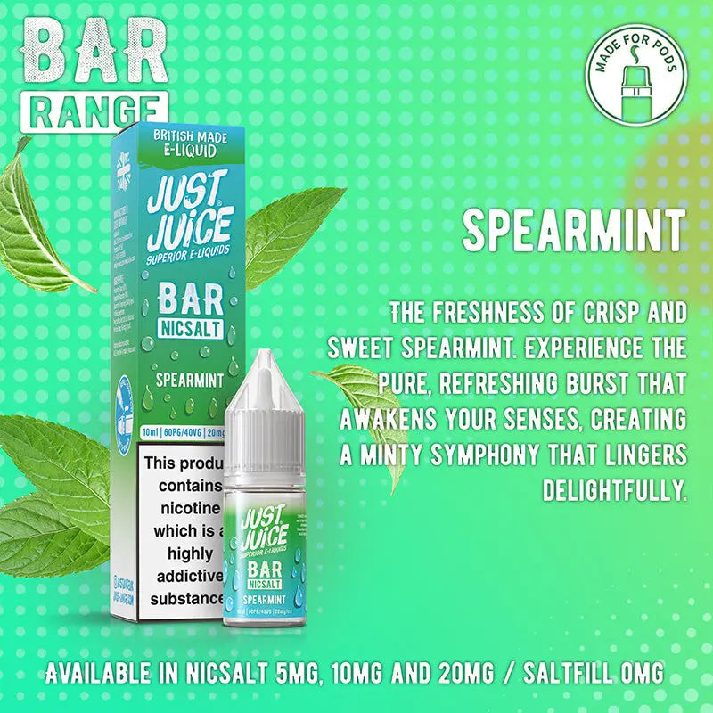 Just Juice Bar Range Spearmint 10ml Nic Salt E-Liquid Just Juice